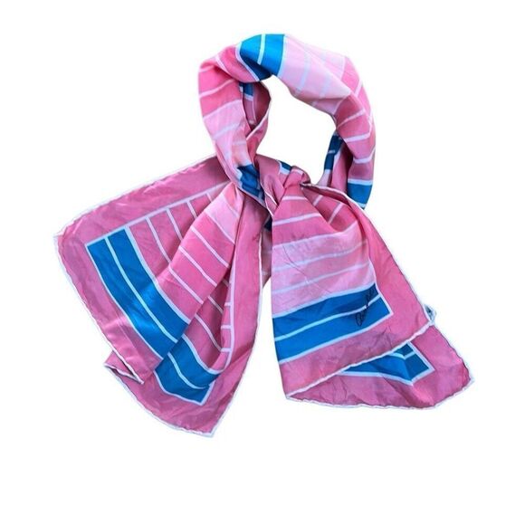 Vintage Arnoldi Hot Pink and Blue Striped Oblong Scarf 60s 70s - Picture 1 of 9